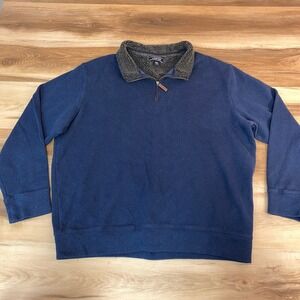Lands End Mens Sweater Mens XXL Navy Blue Herringbone Quarter Zip Sherpa Collar